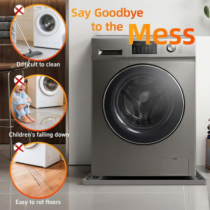 Washing Machine Drain Pan Silicone Mat, 32 x 30 Inch Washer Drip Tray, Non-Slip Waterproof Washer Tray for Floor Protection, Anti-Vibration Mat for Washer or Dryer