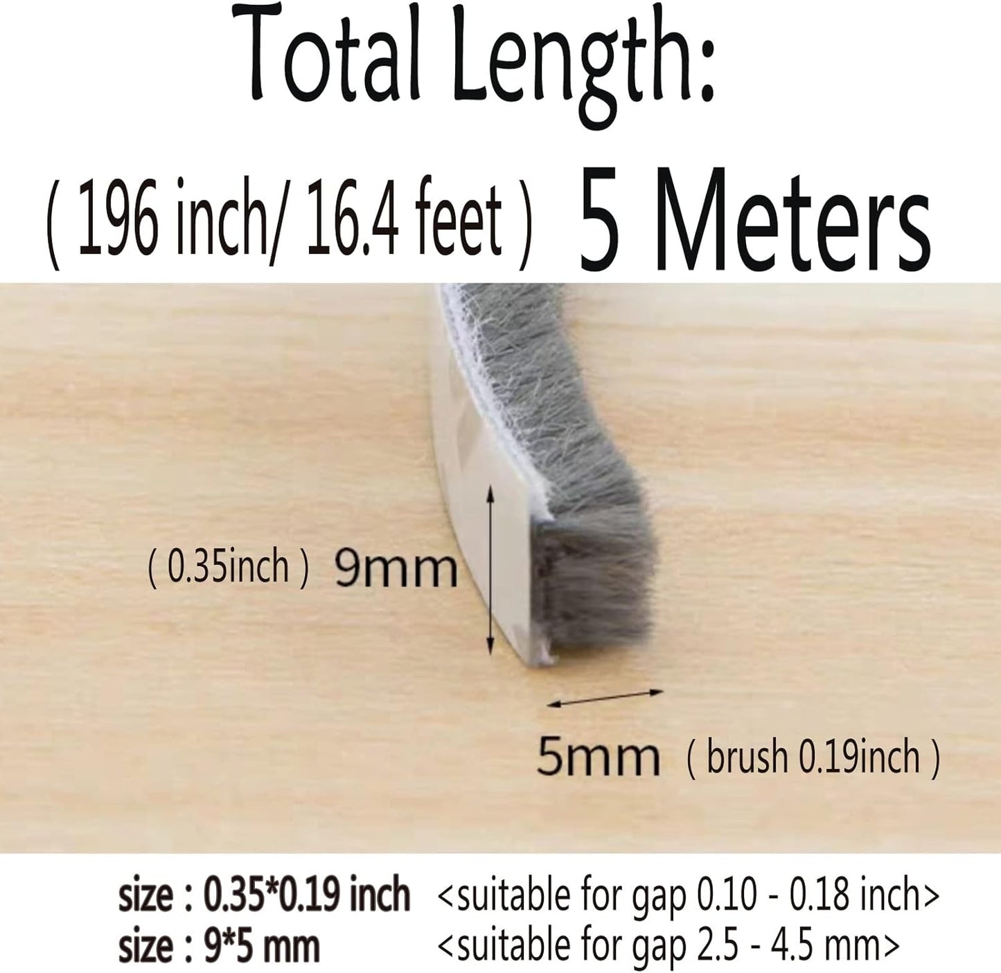 Self-Adhesive Pile Weather Stripping Seal for Sliding Windows and Door Frames, 16.5ft x 11/32 inch, Grey