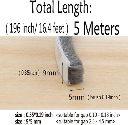 Self-Adhesive Pile Weather Stripping Seal for Sliding Windows and Door Frames, 16.5ft x 11/32 inch, Grey