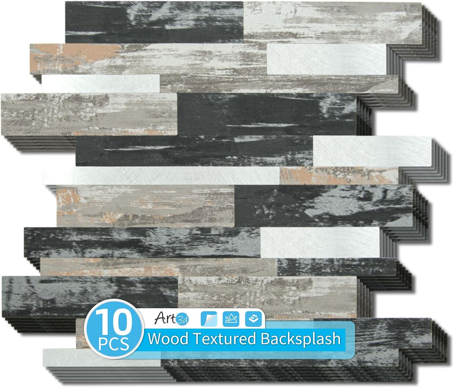 Art3d 10-Sheet Peel and Stick Backsplash Tile for Kitchen Bathroom Fireplace Laundry Room in White Slate with Gold Studded