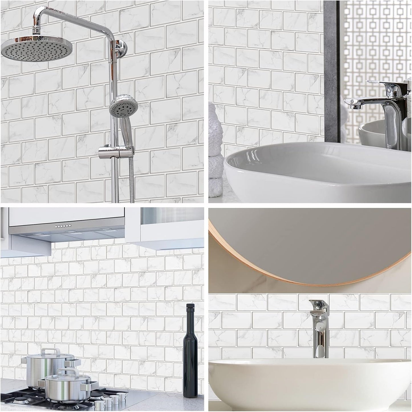 URCOLOR 10-Sheet Subway Tile Peel and Stick Backsplash for Kitchen,12"x12" Self Adhesive Wall Tiles Sticker on Back Splashes for Bathroom Gray Marble Design