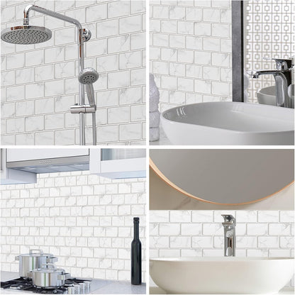 URCOLOR 10-Sheet Subway Tile Peel and Stick Backsplash for Kitchen,12"x12" Self Adhesive Wall Tiles Sticker on Back Splashes for Bathroom Gray Marble Design