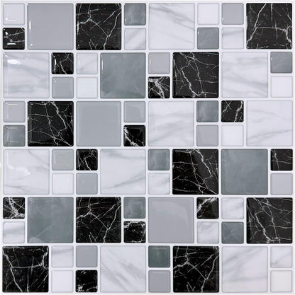 10 Sheet Peel and Stick Backsplash Tile for Kitchen, 12” x 12” Self Adhesive Glossy Vinyl Wall Subway Tiles Waterproof No Residual for Bathroom Fireplace, White with Gray Grout