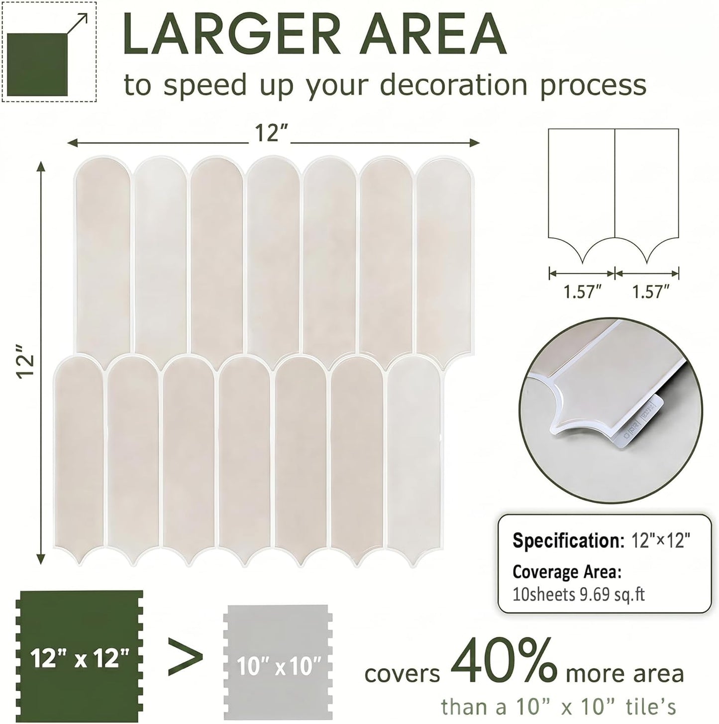 Peel and Stick Backsplash Tile, 10 Sheets 12''x12'' Kitchen Tiles | Beige White Self Adhesive 3D Wall Tiles Back Splash for Kitchen, Bathroom, Laundry Room