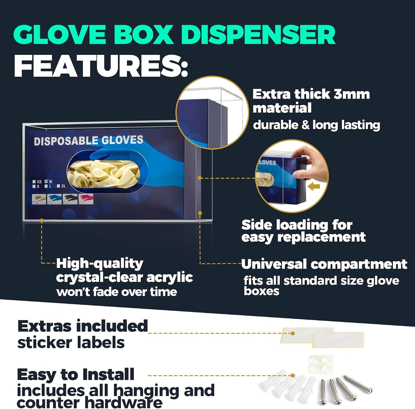 Storage Standard Triple Glove Box Holder Wall Mount Glove Dispenser - Disposable Glove Holder Wall Mount Glove Station for Medical Gloves, Multipurpose Kitchen Gloves Holder - 16.5 x 10 x 3.5 Inches