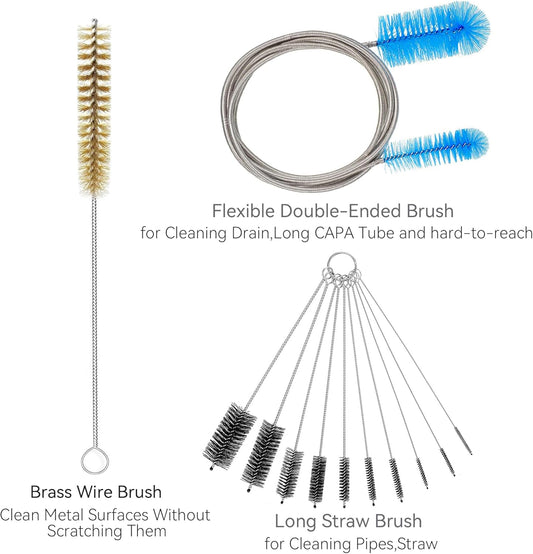 12 Pcs Tube Pipe Cleaners Brush Set,Flexible Drain Brush,Long Straw Brush,61-inch Flexible Double-Ended Hose Brush,8.2-inch Different Diameters Brush,12-inch Brass Wire Brush,for Kitchen Sink Plumbing