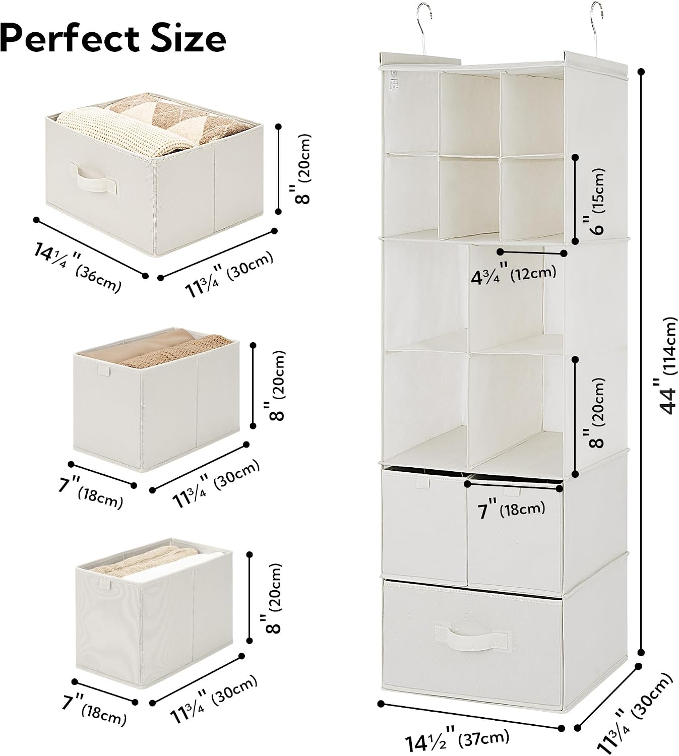 GRANNY SAYS Hanging Closet Organizer 6 Shelves, Closet Organizers and Storage with 5 Drawers, 6 Side Pockets Closet Hanging Organizer, Hanging Storage Organizer for Closet, Baby Clothes, Gray