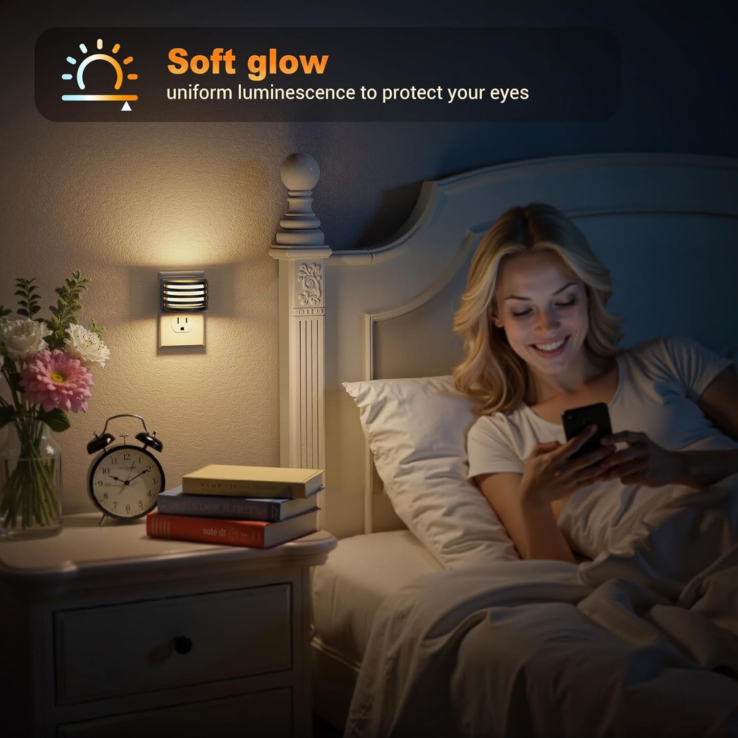 JandCase Motion Sensor Night Light, [2 Pack] Night Lights Plug into Wall, Dusk to Dawn & Motion Sensor, 3 Level Brightness Dimmable Plug in Night Light, 3000K Nightlight for Bedroom Bathroom Hallway