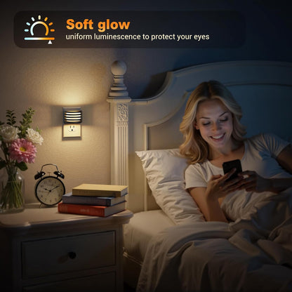 JandCase Motion Sensor Night Light, [2 Pack] Night Lights Plug into Wall, Dusk to Dawn & Motion Sensor, 3 Level Brightness Dimmable Plug in Night Light, 3000K Nightlight for Bedroom Bathroom Hallway