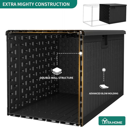YITAHOME 100 Gallon Large Outdoor Deck Box | Waterproof Resin Storage Box, Lockable Indoor Outdoor Storage Container for Patio Furniture Cushions, Pool Accessories