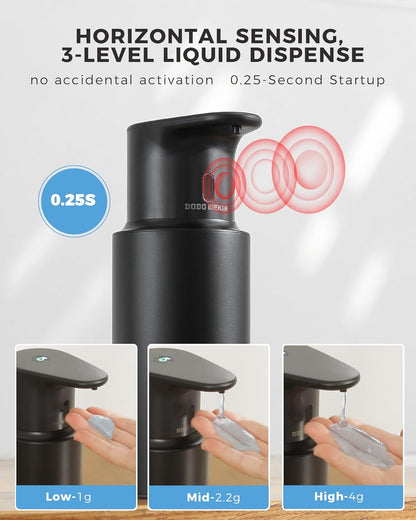Automatic Liquid Soap Dispenser Touchless, 304 Stainless Steel Bottle Body &16.2oz/480ml Rechargeable, 3 Adjustable Liquid Levels, IPX7 Waterproof, for Kitchen Bathroom, Stainless Steel