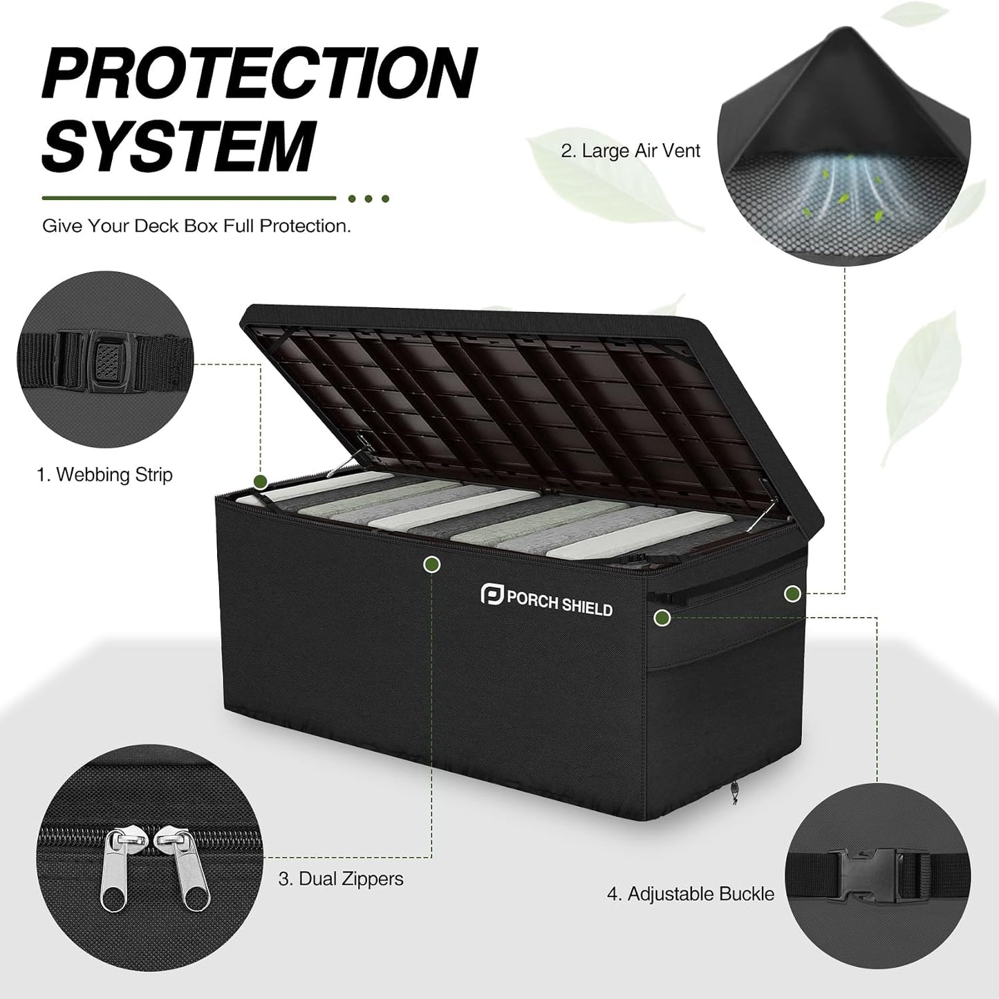 Porch Shield Patio Deck Box Storage Cover - 600D Outdoor Waterproof Cover for 150-230 Gallon Box Tear Resistant Rectangular Fire Pit Table Covers 62 x 29 x 28inch Black