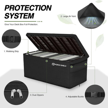 Porch Shield Patio Deck Box Storage Cover - 600D Outdoor Waterproof Cover for 150-230 Gallon Box Tear Resistant Rectangular Fire Pit Table Covers 62 x 29 x 28inch Black
