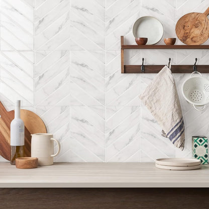 STICKGOO 10 Sheets Thicker Herringbone Peel and Stick Backsplash, 12.6”×9.7” Stick on Wall Tiles, Self Adhesive Tile Sticker for Kitchen Backsplash and Bathroom, White with Grey Grout