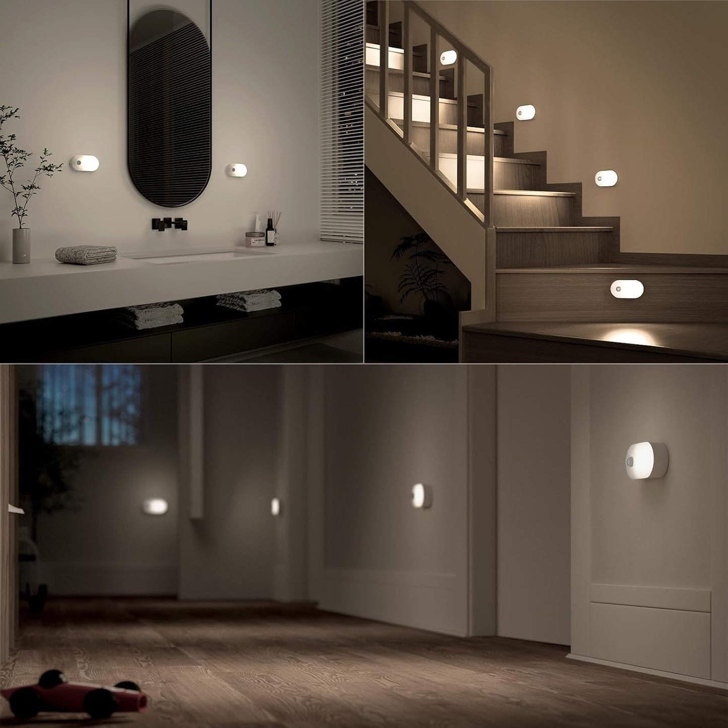 Lyridz Rechargeable Battery Night Light with Motion Sensor, Portable Mini Warm White LED Stick-on Closet Light, Adjustable Brightness for Bathroom, Bedroom, Kitchen, Cabinet, Stairs, Hallway, 2-Pack
