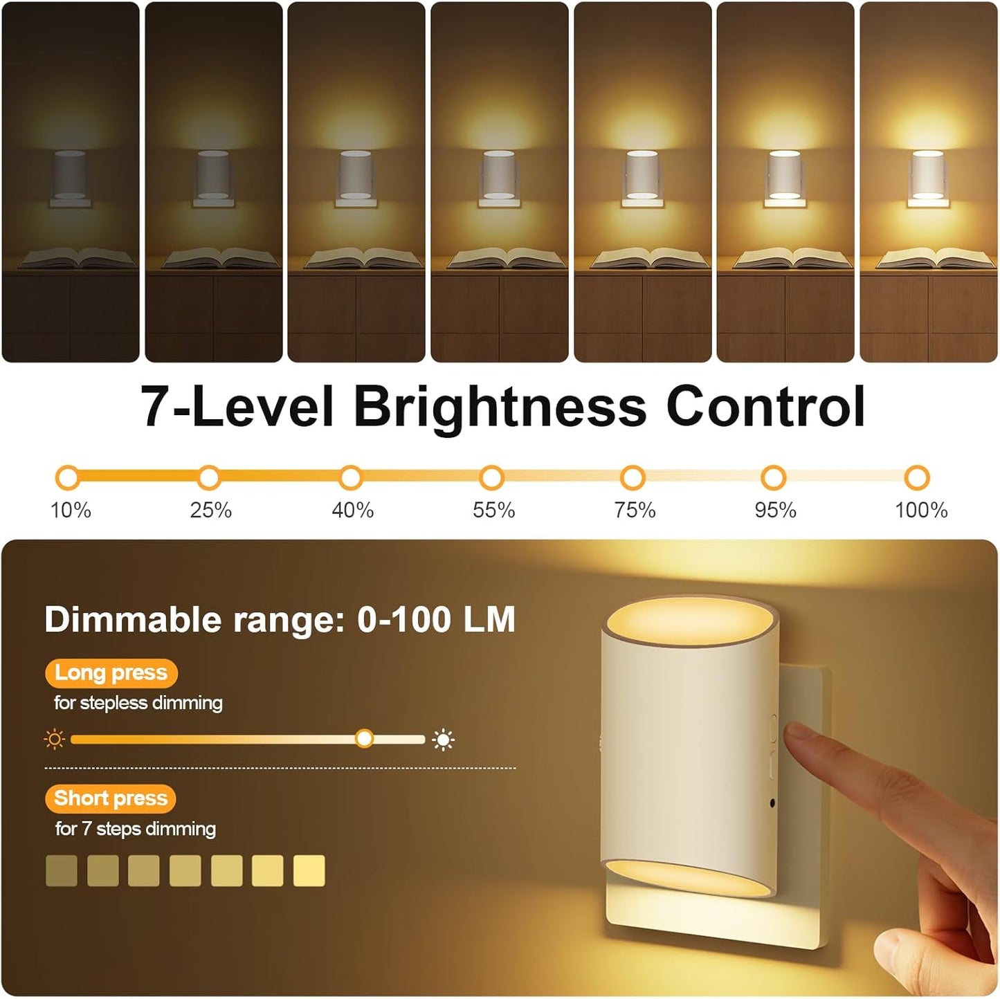 LED Night Light Plug into Wall with Motion Sensor & Dusk to Dawn Sensor, Soft White 3000K, 1-100LM Adjustable Brightness, Nightlights for Bathroom, Hallways, Bedroom, Stairway, 2 Pack