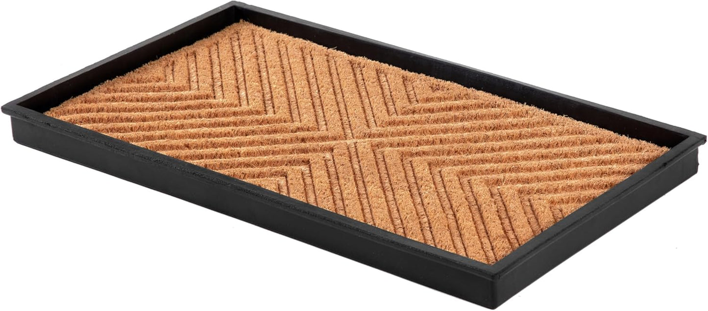 Anji Mountain Heavy Duty Waterproof Rubber Shoe Storage Mat Organizer/Boot Storage Tray Multi Use for Entryway with Coir, Tan Insert, Fits 4 Pair (46.5" Wide)