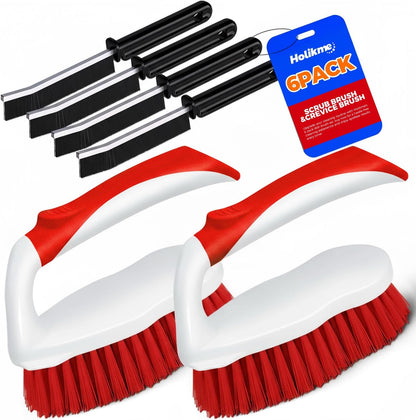 Scrub Brush - 6 Pack, Scrub Brushes for Cleaning, Heavy-Duty Scrub Brush, Stiff Bristles Cleaning Brush, for Kitchen, Bathtub, Floor and Wall Surfaces, Grey