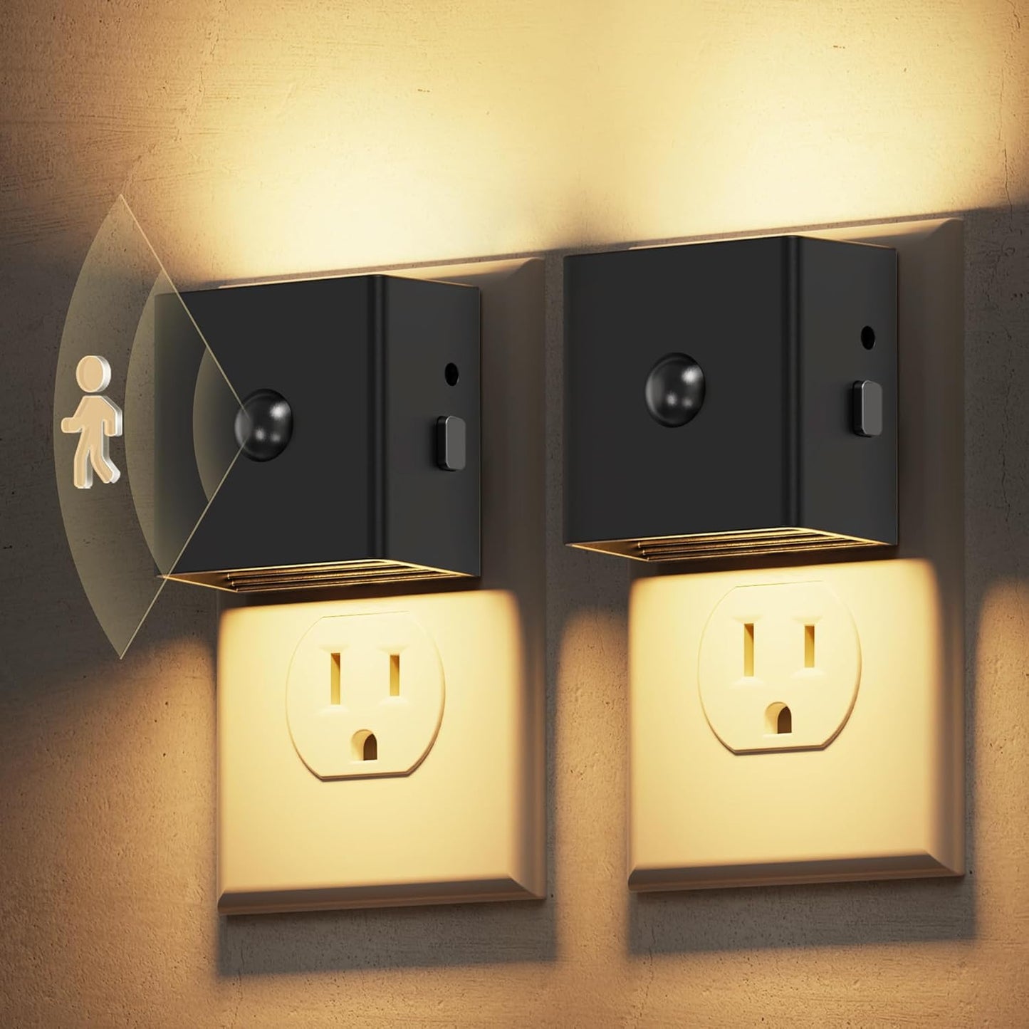 L LOHAS LED Motion Sensor Night Light, [2-Pack] Plug in Night Light with Motion Sensor and Dusk to Dawn Sensor, Brightness Adjustable, 3000K Soft White Nightlight for Bathroom Hallway Kitchen