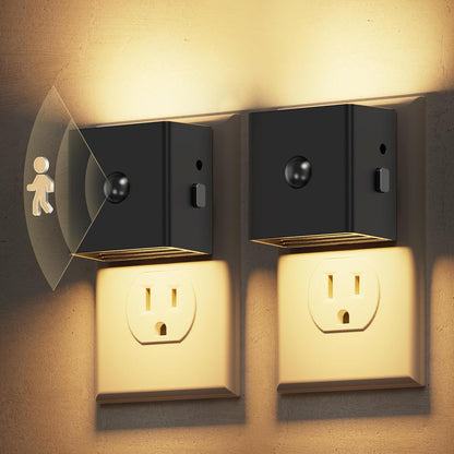L LOHAS LED Motion Sensor Night Light, [2-Pack] Plug in Night Light with Motion Sensor and Dusk to Dawn Sensor, Brightness Adjustable, 3000K Soft White Nightlight for Bathroom Hallway Kitchen