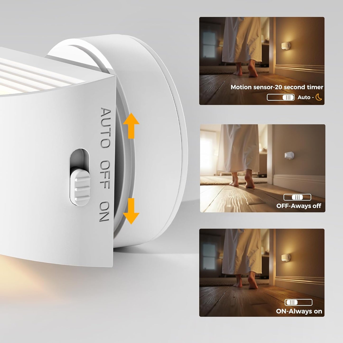 L LOHAS LED Motion Sensor Night Light, [2-Pack] Plug in Night Light with Motion Sensor and Dusk to Dawn Sensor, Brightness Adjustable, 3000K Soft White Nightlight for Bathroom Hallway Kitchen