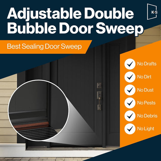 Patent Pending, Adjustable Double Bubble Door Sweep, Draft Stopper, Under Door Seal for Exterior Doors, 1 3/4" x 36" (Black 36 inch)
