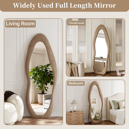 71"x32" Flannel Full Length Mirror, Arched Mirrors Full Length with Stand, Flannel Floor Mirror for Bedroom and Living Room, Full Body Mirror Hanging or Leaning, White