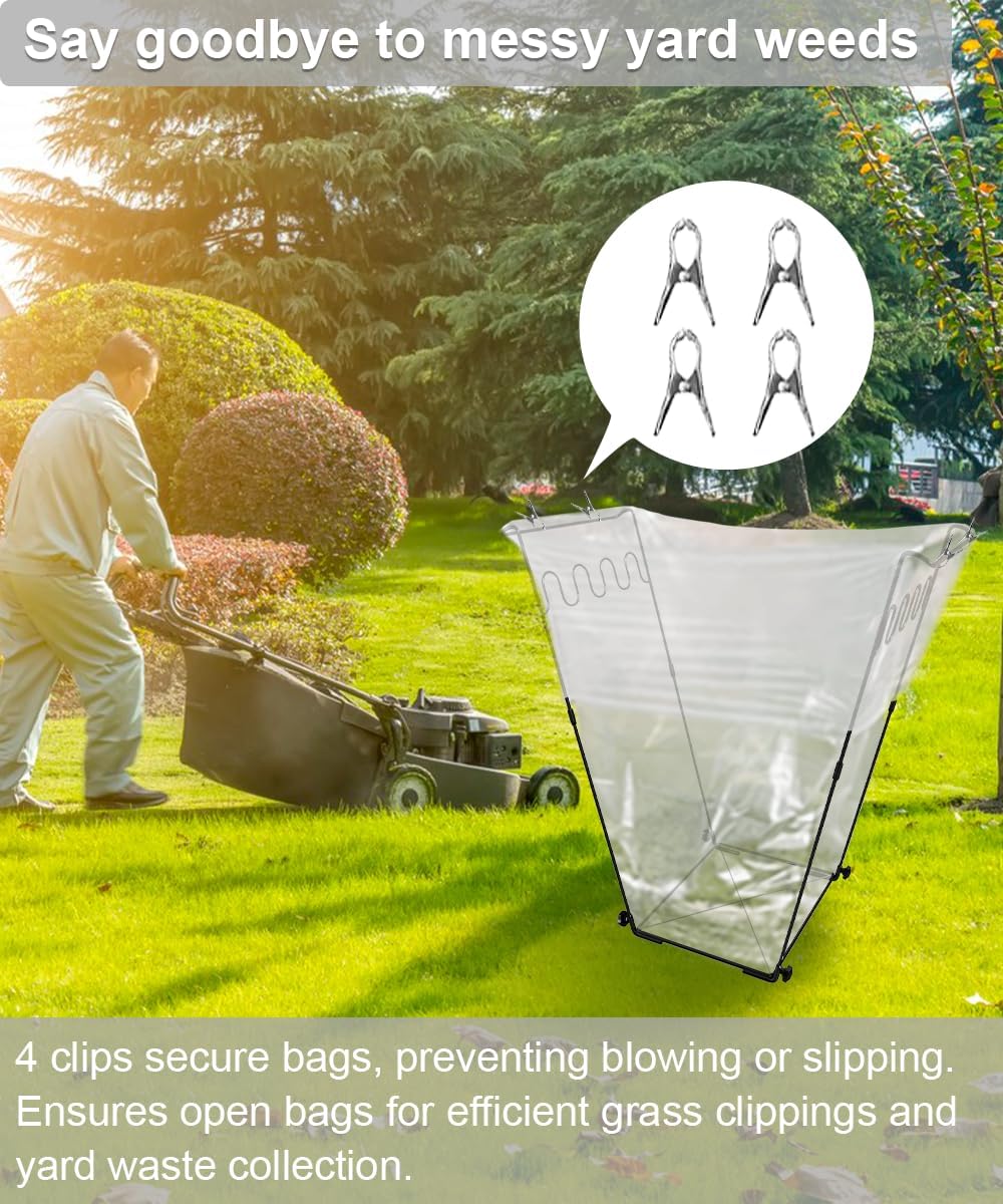 Artigarden Garden Trash Bag Holder - Outdoor Leaf Bag Support Stand Multi-Use Metal Garbage Bag Holder Frame Holds 30-45 Gallons Bag for Camping Leaves Gardening Parties Yard Weeding (Black)