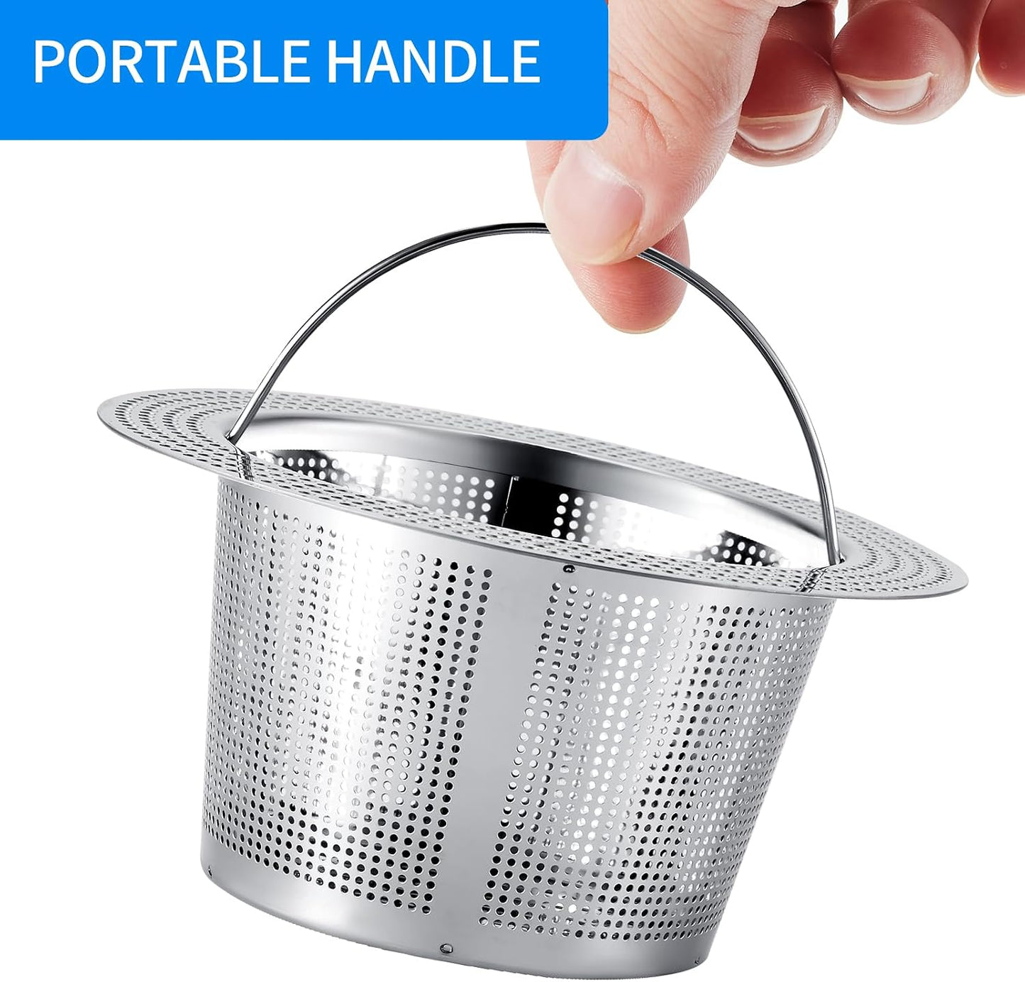 2 Pc Kitchen Sink Drain Strainer, 304 Stainless Steel with Portable Handle for Standard 3-1/2 Inch Drain, Large 4.21 Inch Basket