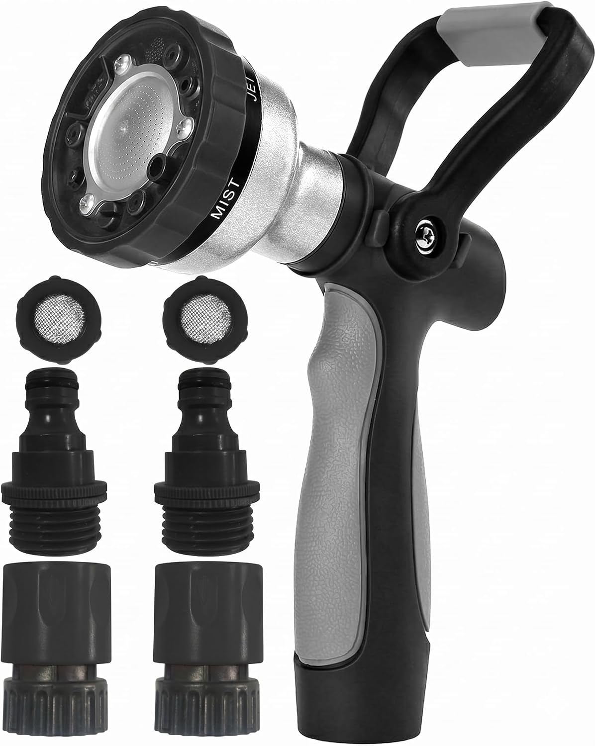 GREEN MOUNT New Patent Garden Hose Nozzle, Heavy Duty Water Nozzle, High Pressure Fireman Style Nozzle with Ergonomic Handle for Lawn and Garden Watering
