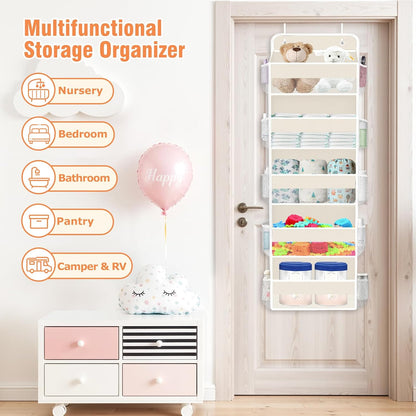 WISELIFE Over The Door Organizer Storage 4 Shelves Large Capacity Hanging Bedroom Storage Solution with 6 Side Pockets for Dorm Bathroom Pantry Nursery and Baby Essentials Holds up to 40 Lbs (Black)