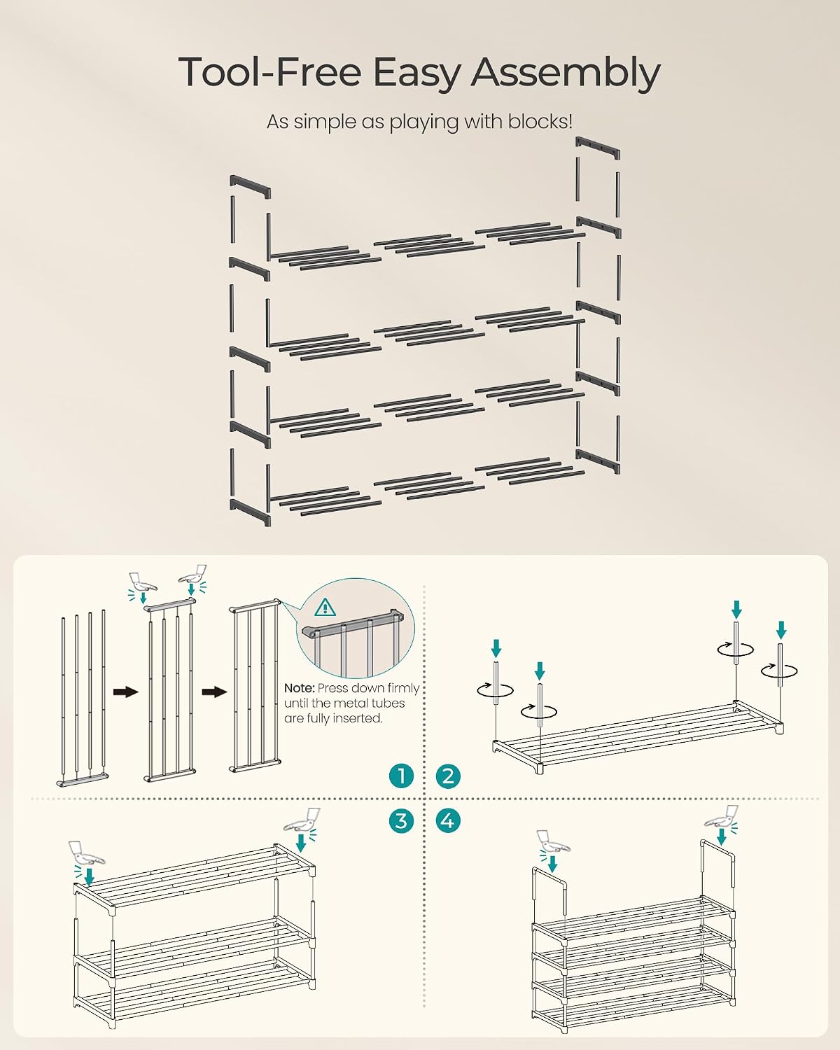SONGMICS Shoe Rack, 6-Tier Shoe Organizer, Metal Storage Shelf, Upright or Upside Down, for 24-30 Pairs, Stackable, for Entryway, 11.8 x 36.2 x 42.7 Inches, Black ULSA306BH01