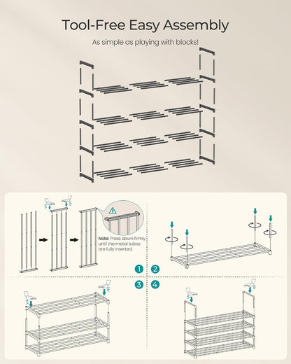SONGMICS Shoe Rack, 6-Tier Shoe Organizer, Metal Storage Shelf, Upright or Upside Down, for 24-30 Pairs, Stackable, for Entryway, 11.8 x 36.2 x 42.7 Inches, Black ULSA306BH01