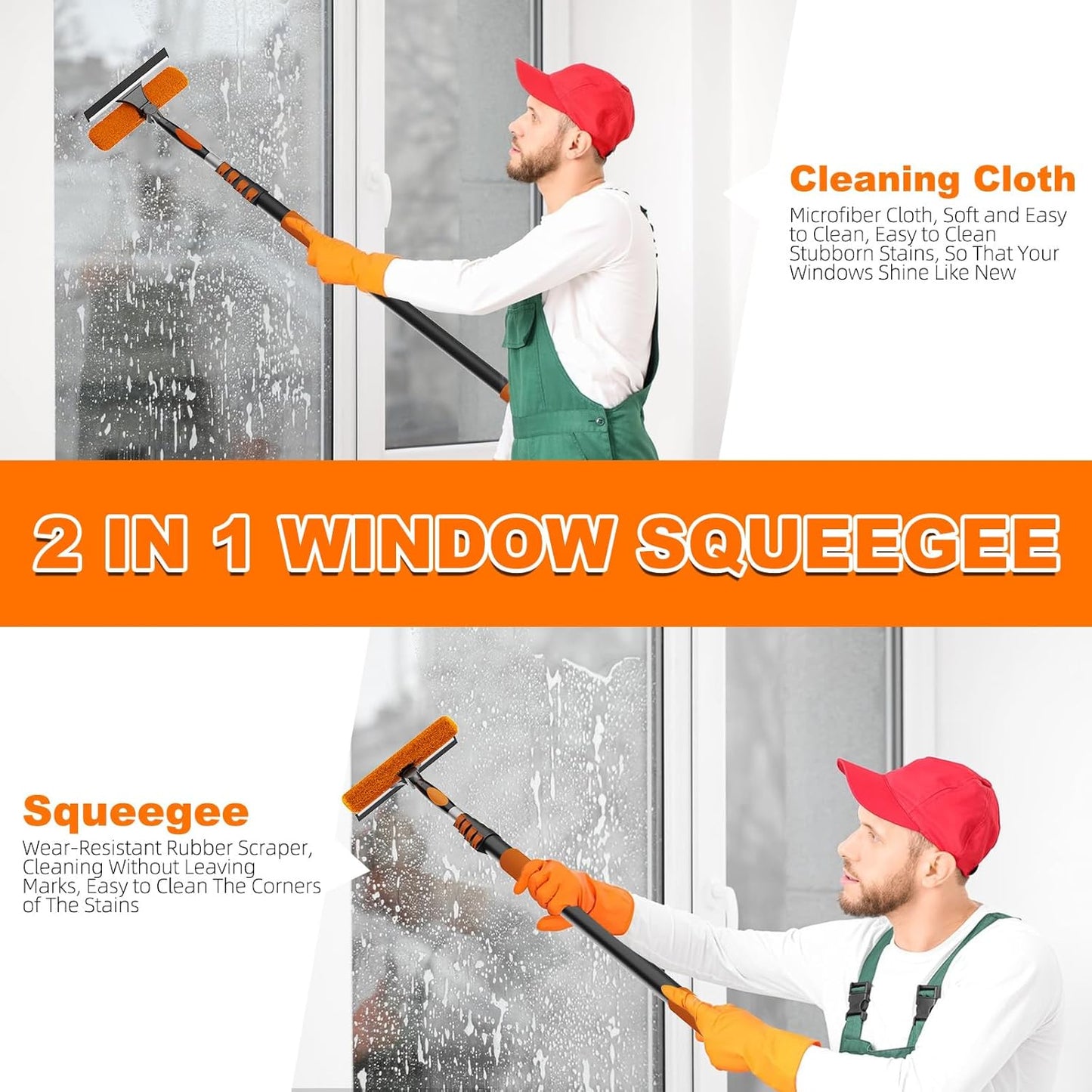 SISUPASSIE 20FT Reach High Ceiling Duster Kit, Window Cleaning kit with 3-12FT Extension Pole, Fan Duster for Ceiling Fan Blades, Microfiber Feather Duster, Window Squeegee, Bucket and Cobweb Duster
