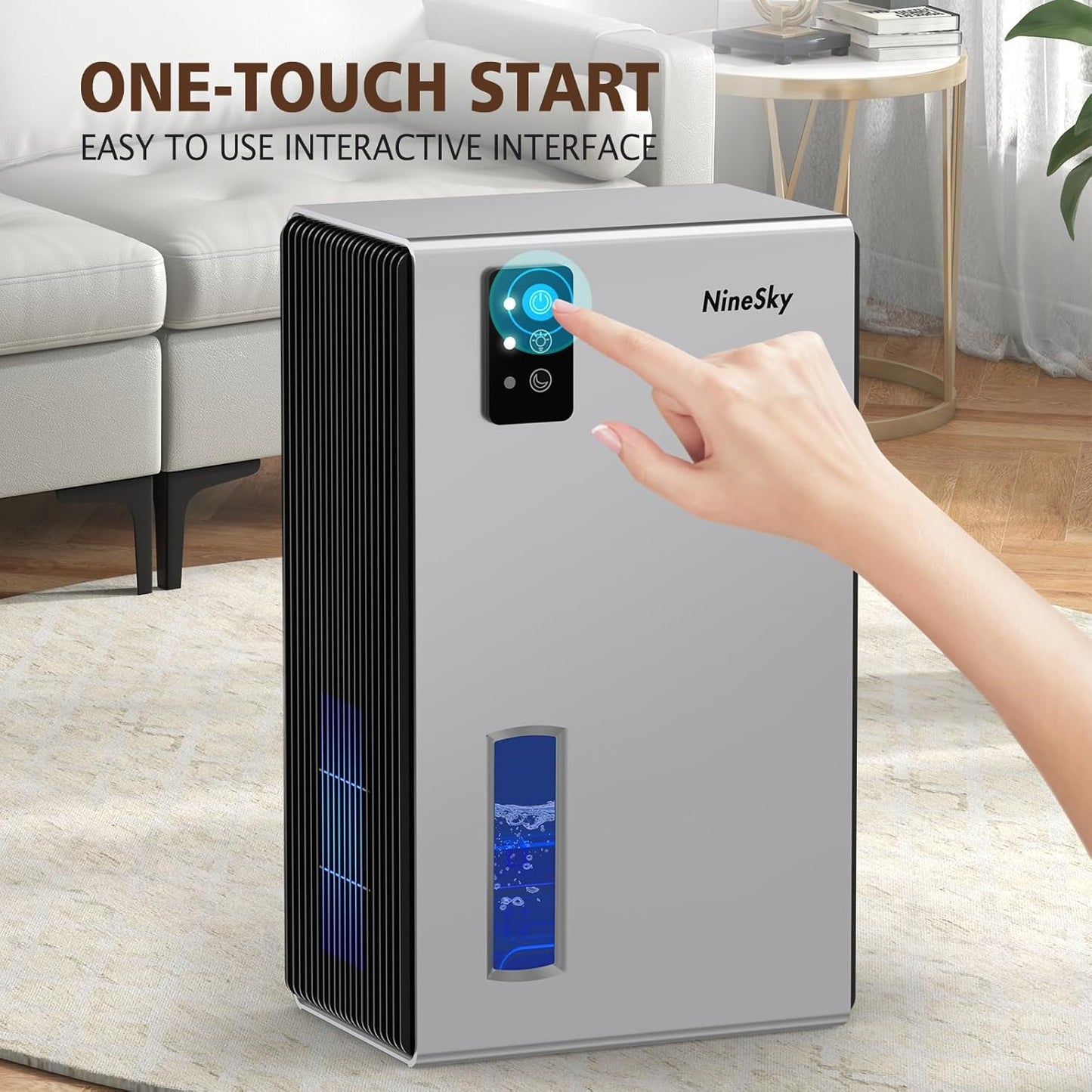 NineSky Dehumidifier, 1000 sq.ft Dehumidifiers for Home with 95oz Large Water Tank,Quiet Dehumidifier with 7-Color Ambient Light & Auto Shut Off, Dehumidifier for Basement, Bedroom, Bathroom (Grey)