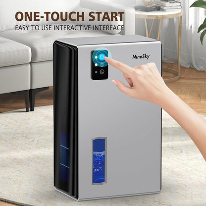 NineSky Dehumidifier, 1000 sq.ft Dehumidifiers for Home with 95oz Large Water Tank,Quiet Dehumidifier with 7-Color Ambient Light & Auto Shut Off, Dehumidifier for Basement, Bedroom, Bathroom (Grey)