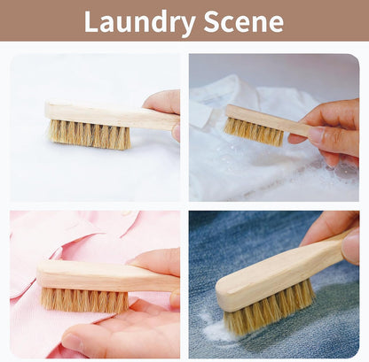 Wood Laundry Stain Brush with Boar Bristle, Tough Stain Remover for Delicate Fabric, Cotton, Linens, and Shoes, Laundry Scrub Brush for Fresh and Clean Fabric