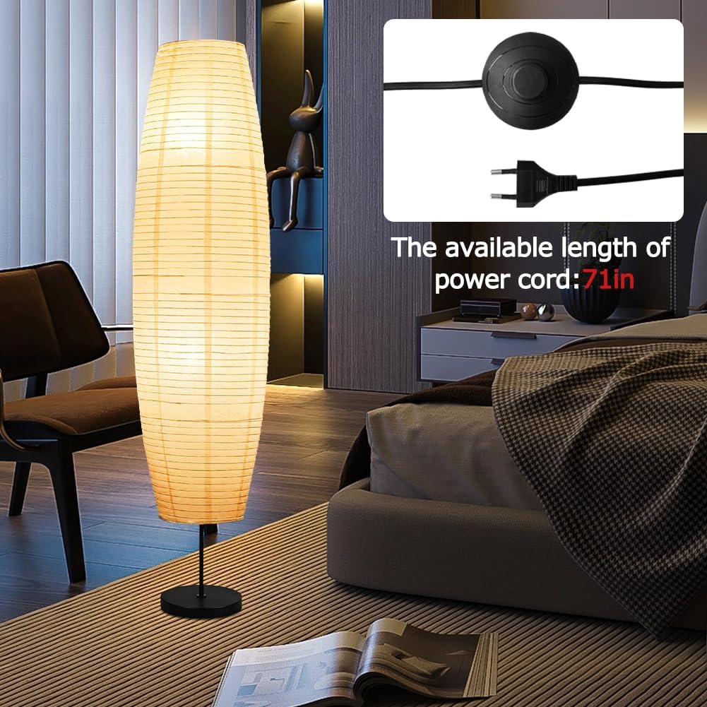 57 Inch Paper Floor Lamp, Paper Lantern Floor lamp, Paper Standing Lamp, Rice Paper Lamp, Ambient Lighting Lamp for Living Room Bedroom Dining Room
