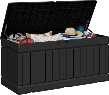 JUMMICO 31 Gallon Resin Deck Box Waterproof Indoor Outdoor Storage Boxes for Patio Furniture Cushions and Garden Tools (Brown)