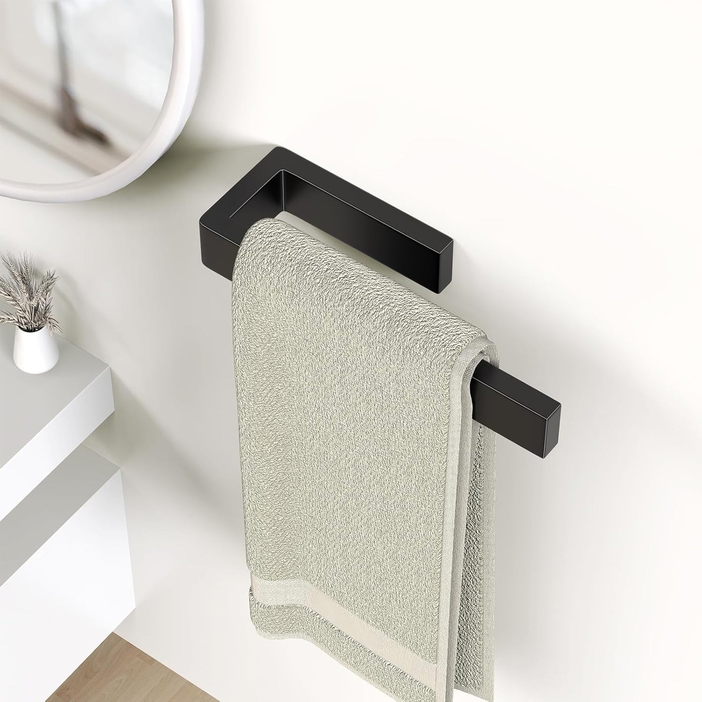 HUFEEOH 2 Pack Adhesive Hand Towel Holder, Kitchen Towel Rack Towel Bars Wall Mounted, Stainless Steel Bath Towel Hanger for Bathroom Hotel Kitchen (White, 8 Inch(2PC))
