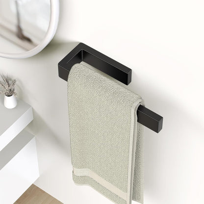 HUFEEOH 2 Pack Adhesive Hand Towel Holder, Kitchen Towel Rack Towel Bars Wall Mounted, Stainless Steel Bath Towel Hanger for Bathroom Hotel Kitchen (White, 8 Inch(2PC))