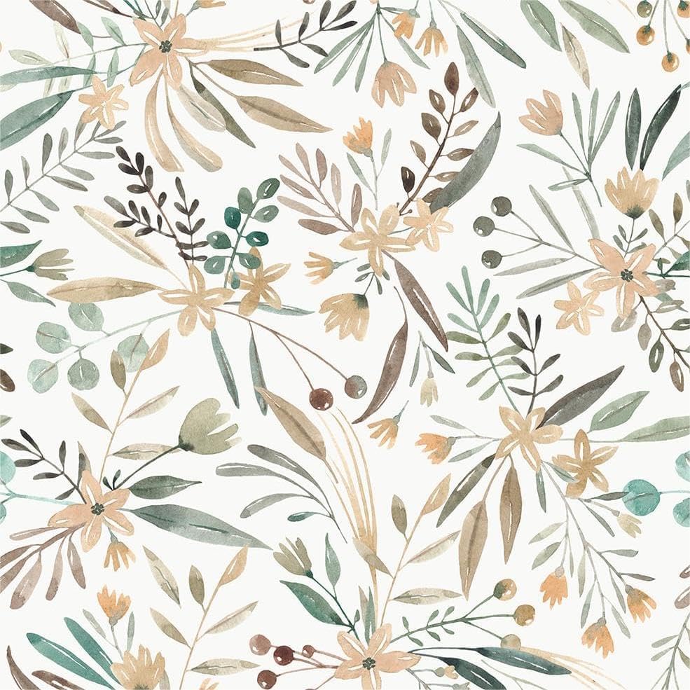 MuralPeel White/Pink/Gold Floral Garden Black Blue Flowers Vintage Peel and Stick Wallpaper Self Adhesive Removable Easy Peel Off Contact Paper Stick on Wall Paper for Bedroom Cabinet Renter Friendly
