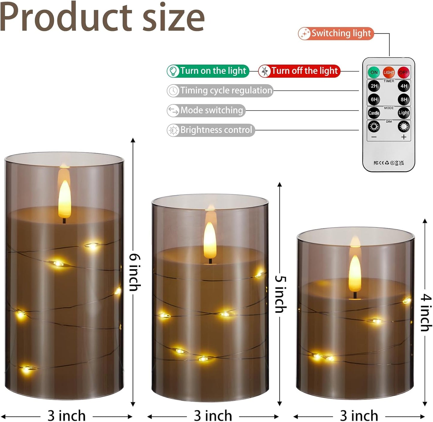 Blue Flameless Candles with Remote, Real Wax Glass Battery Operated Candles with Timer, LED Pillar Candle for Bedroom Home Wedding Birthday Party Fall Halloween Christmas Decorations, Set of 3