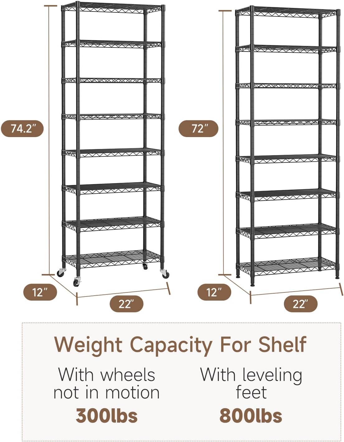 Golpart 4 Tier Adjustable Storage Shelves Metal Utility Shelf Wire Shelving Unit Organizer Rack for Home Kitchen Office Bathroom Pantry Room 12" D x 18" W x 44" H