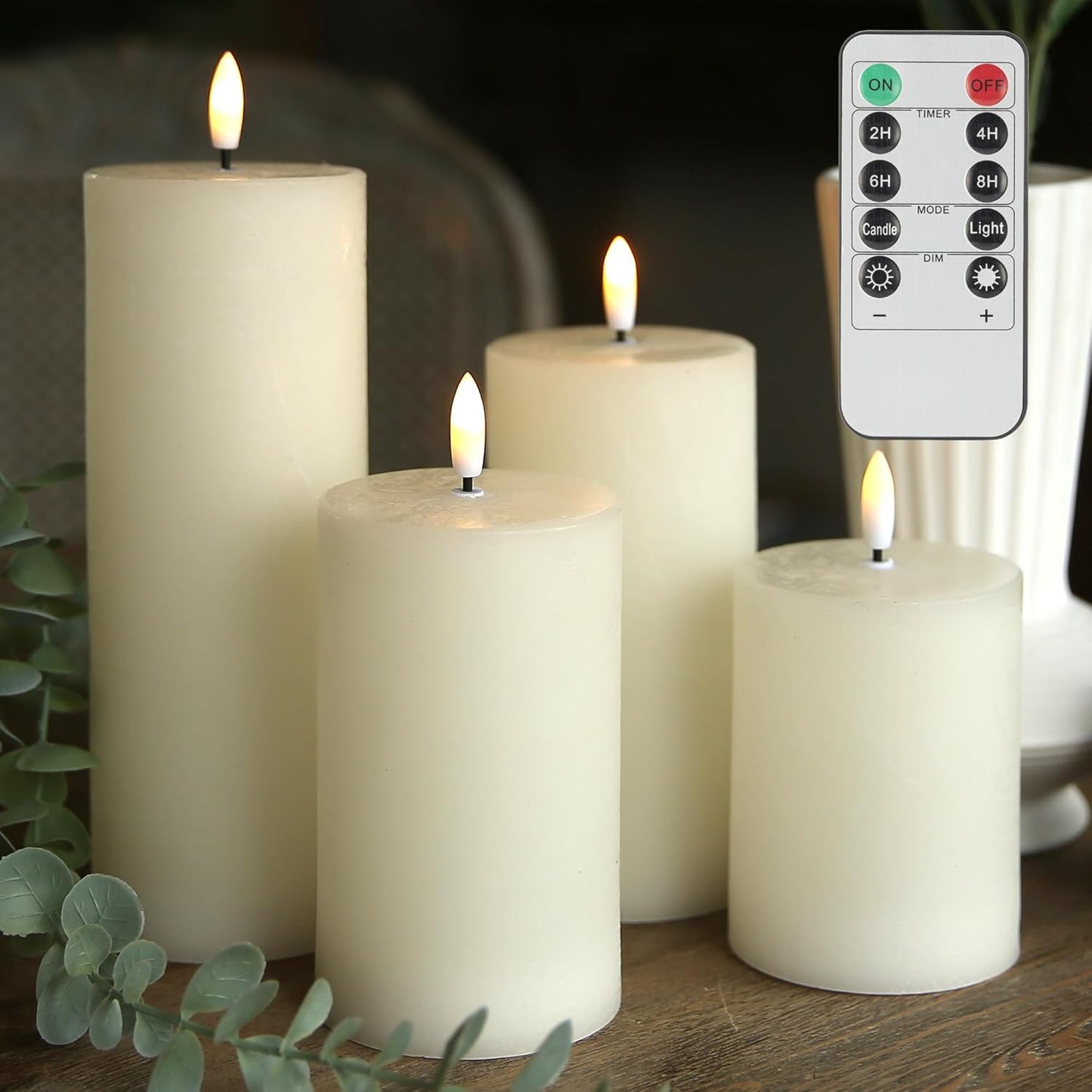 LUSHARBOR Flameless Candles, 4 Pack Battery Operated Candles with Remote, Real Wax LED Fake Candles with Timer Flickering for Christmas Wedding Home Party D3 H 5" 6" 7" 9" White