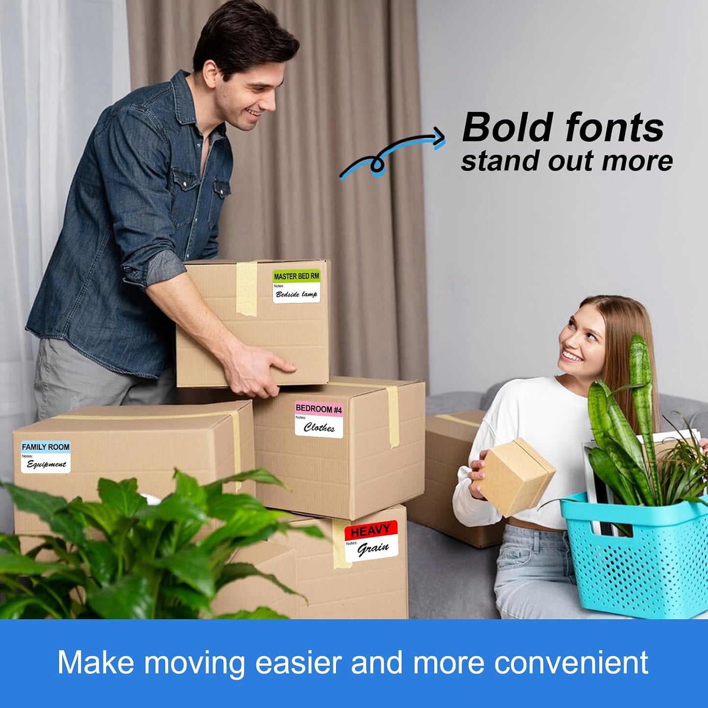 960 Count Home Moving Labels,16 Rolls Different Color Coding Moving Labels for Boxes Stickers + Fragile Moving Stickers + 1 Blank Label Roll for Customized Use
