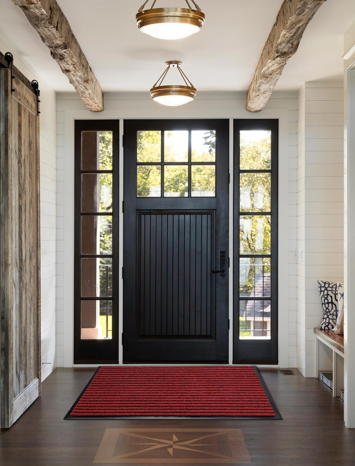 Yimobra Welcome Mat, Heavy Duty Sturdy Door Mats for Home Entrance Outdoor Indoor, Front Doormat for Outside Patio Floor Entry Porch Garage Office, Waterproof, Low Profile, 29.5x17, Black Grey