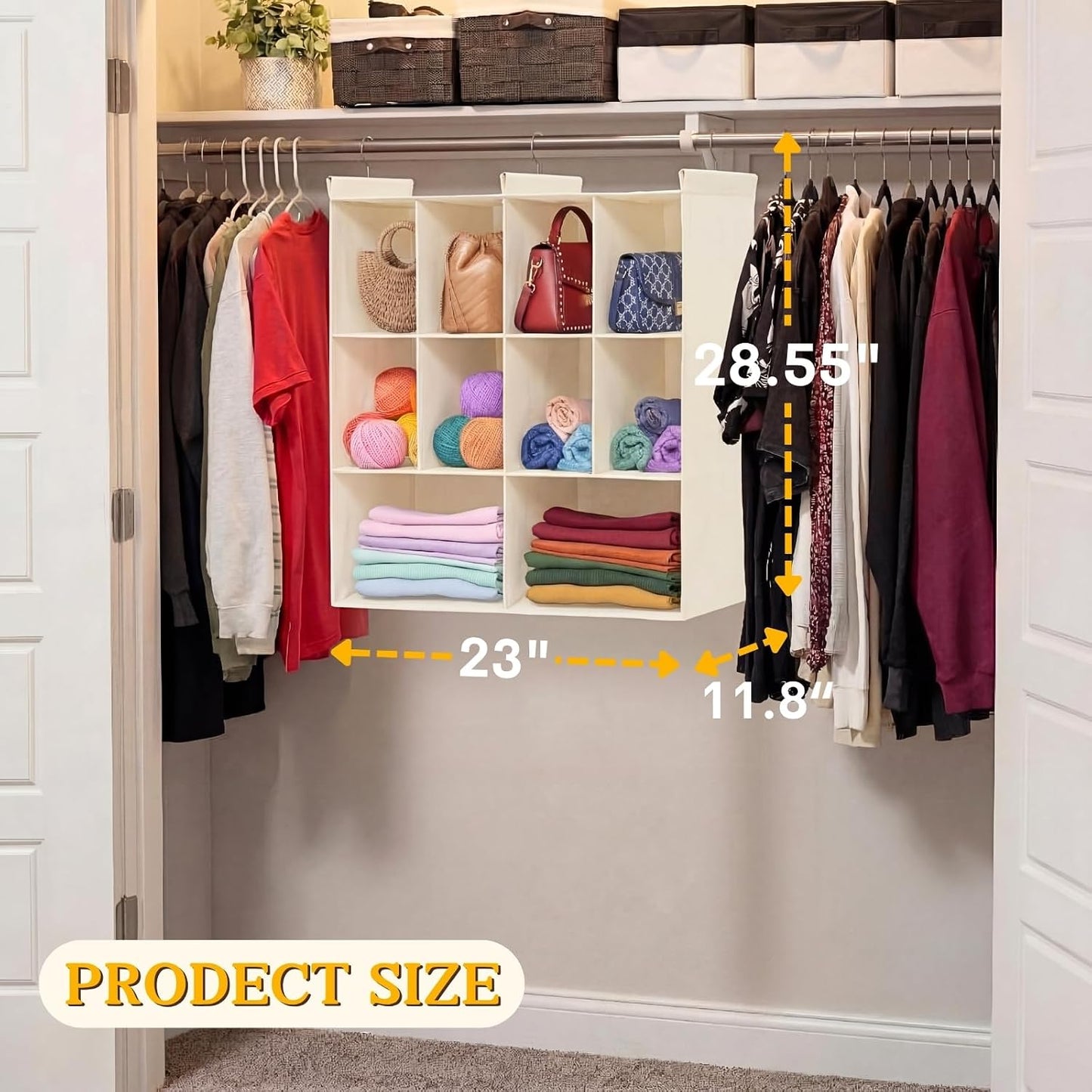 Ofiray-home 6 Tier Hanging Closet Organizer, 16 Compartments Sweater Organizer for Closet with 3 Sturdy Hooks, Closet Organizers and Storage, Wardrobe, Rv, Garment Rack, Grey