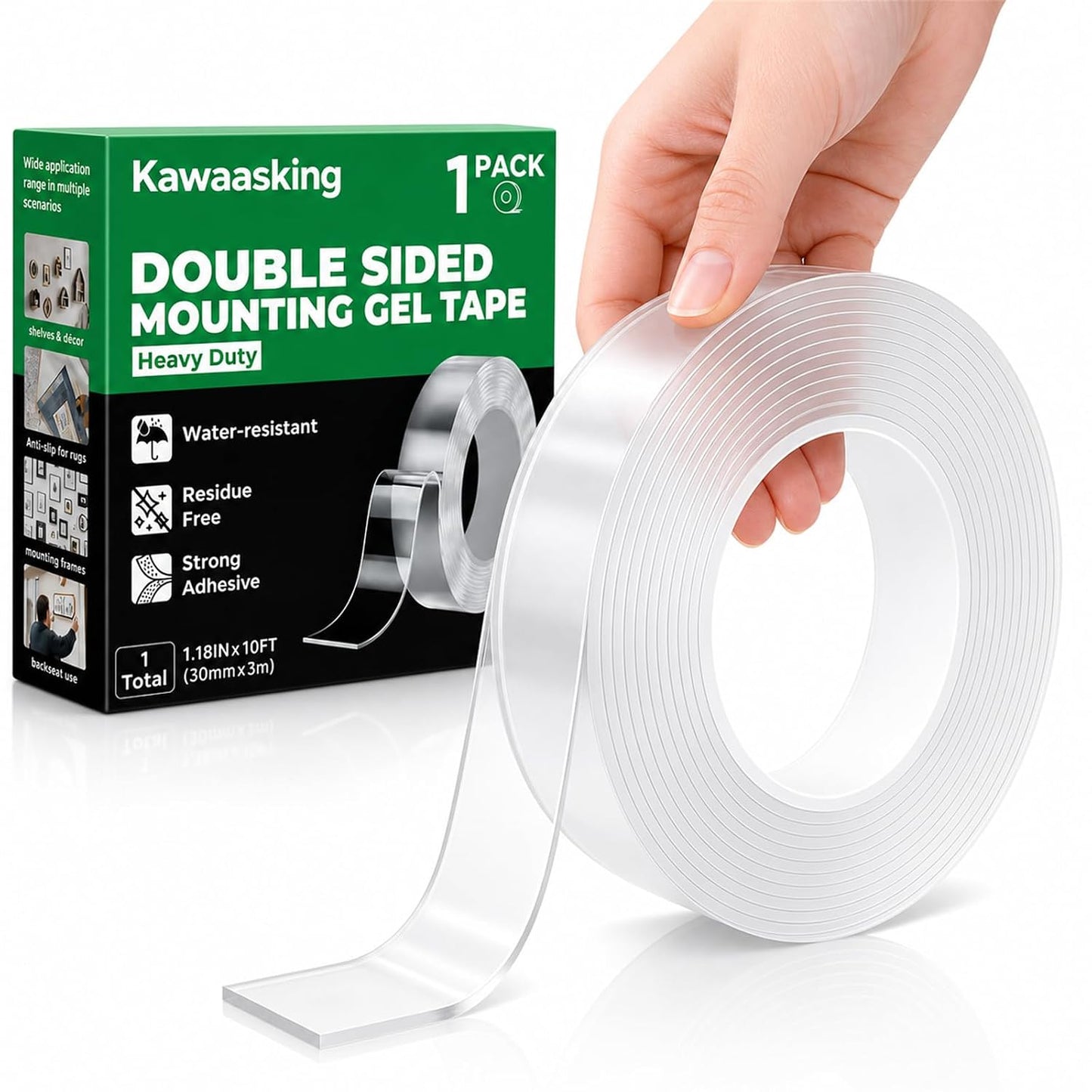 2 Rolls Thickened Heavy Duty Nano Double Sided Mounting Tape, 20FT Total Strong Adhesion Clear Tape, Removable Washable Residue-Free Multipurpose Two aided Tape for Picture, Carpet, Poster