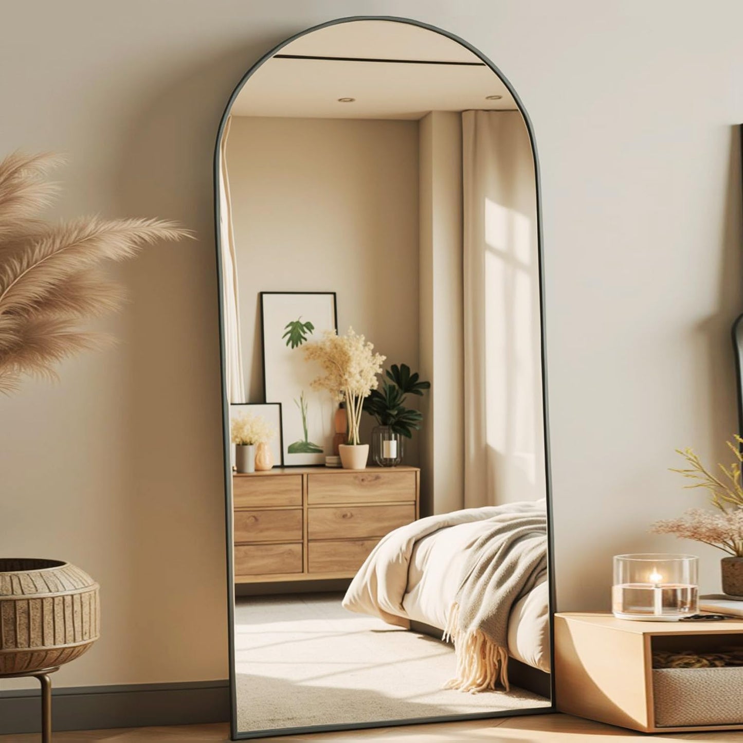 Prywot Arched Full Length Mirror, 70"x26" Free Standing Floor Mirror, Modern Full Body Mirrors with Stand, Wall Mirrors with Aluminum Alloy Frame for Bedroom,Living Room, Gold